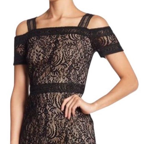 Rachel Rachel Roy Cold Shoulder Floral Lace Midi Dress In Black Size 0 Brand NEW - Picture 2 of 8
